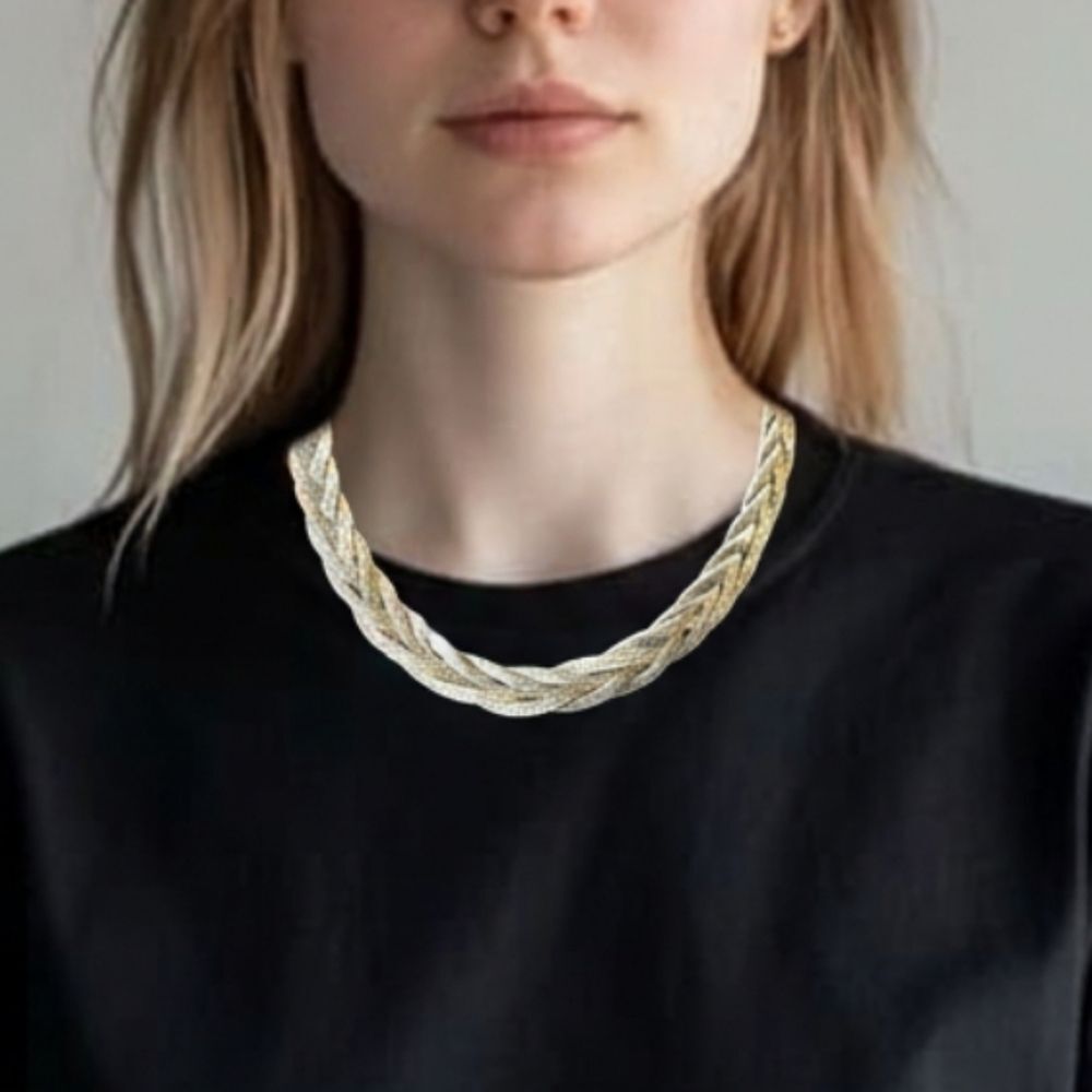 Unique Vintage Braided Mesh Chain Necklace Costume Jewelry
